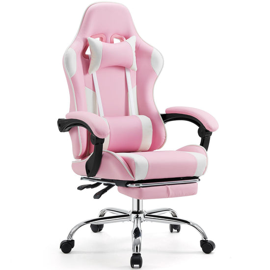 Video Game Desk Chair - Ergonomic Computer with Footrest and Comfy Lumbar Support, PU Leather Recliner with Headrest, Fixed Up Armrest,