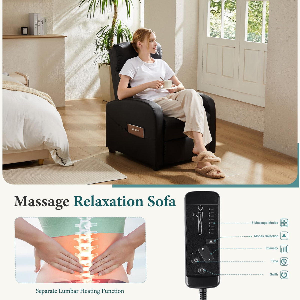 Sillón reclinable para adultos, sillón reclinable de masaje para sala de estar