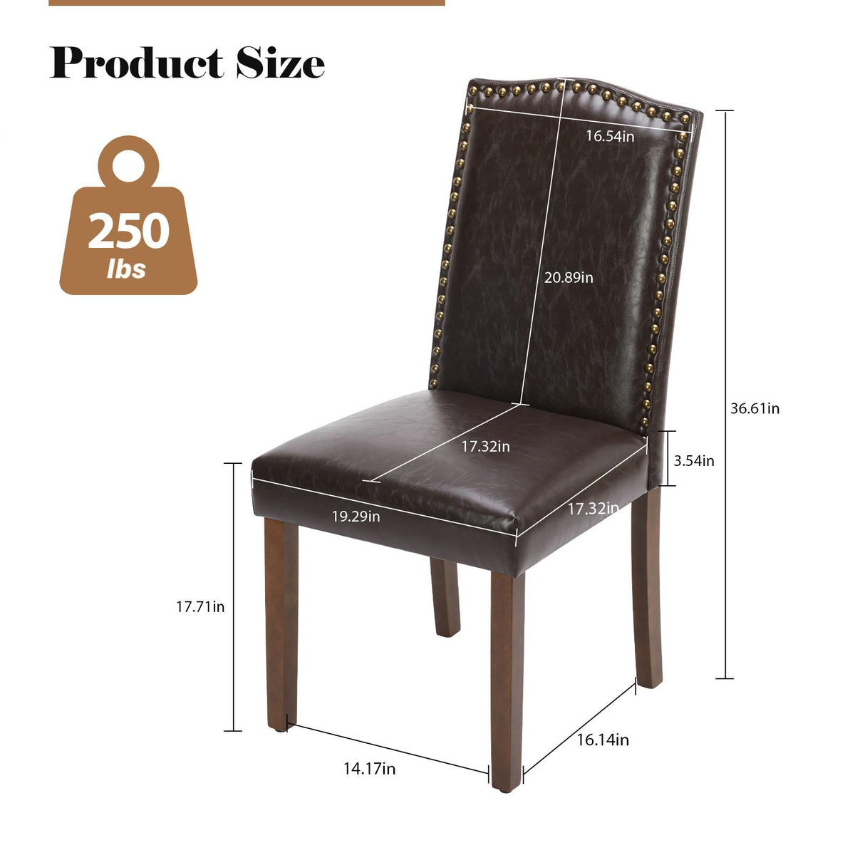 Sala de estar, sillas de comedor tapizadas en cuero estilo Parsons con remaches y patas de madera (2 piezas)