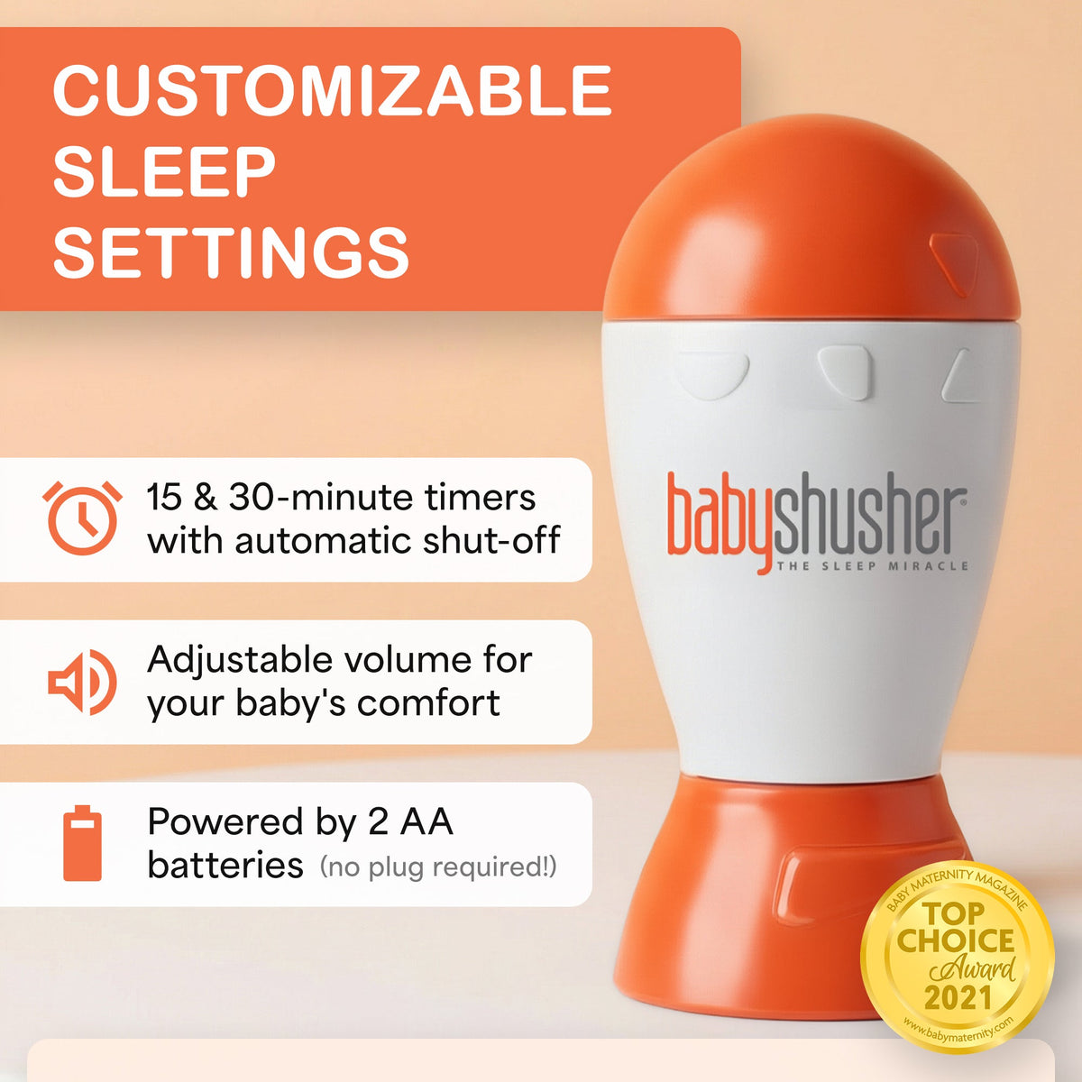 Aparelho de Som Baby Shusher – Som Real de "Shhh" Humano para o Sono e Acalanto de Recém-nascidos