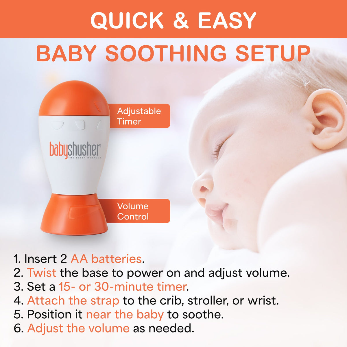 Aparelho de Som Baby Shusher – Som Real de "Shhh" Humano para o Sono e Acalanto de Recém-nascidos