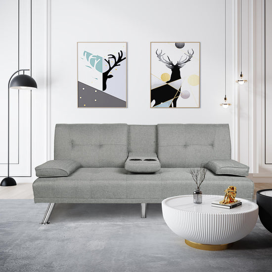 FUTON SOFA BED SLEEPER LIGHT GREY FABRIC