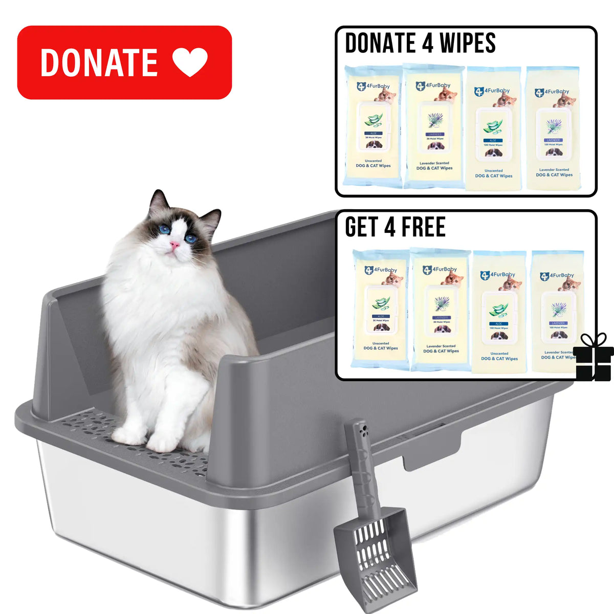 XXL Stainless Steel Cat Litter Box with Lid – High Sides, Low Entry, Easy to Clean, Odor-Free, Anti-Leak | Buy 2 & Save $10