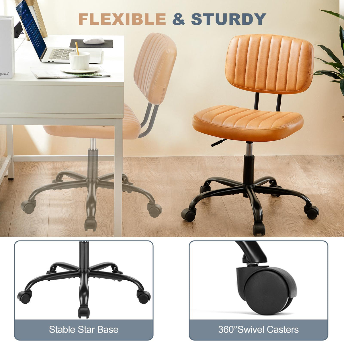 Adjustable Height 360° Rolling Swivel Computer Task Chair without Arm