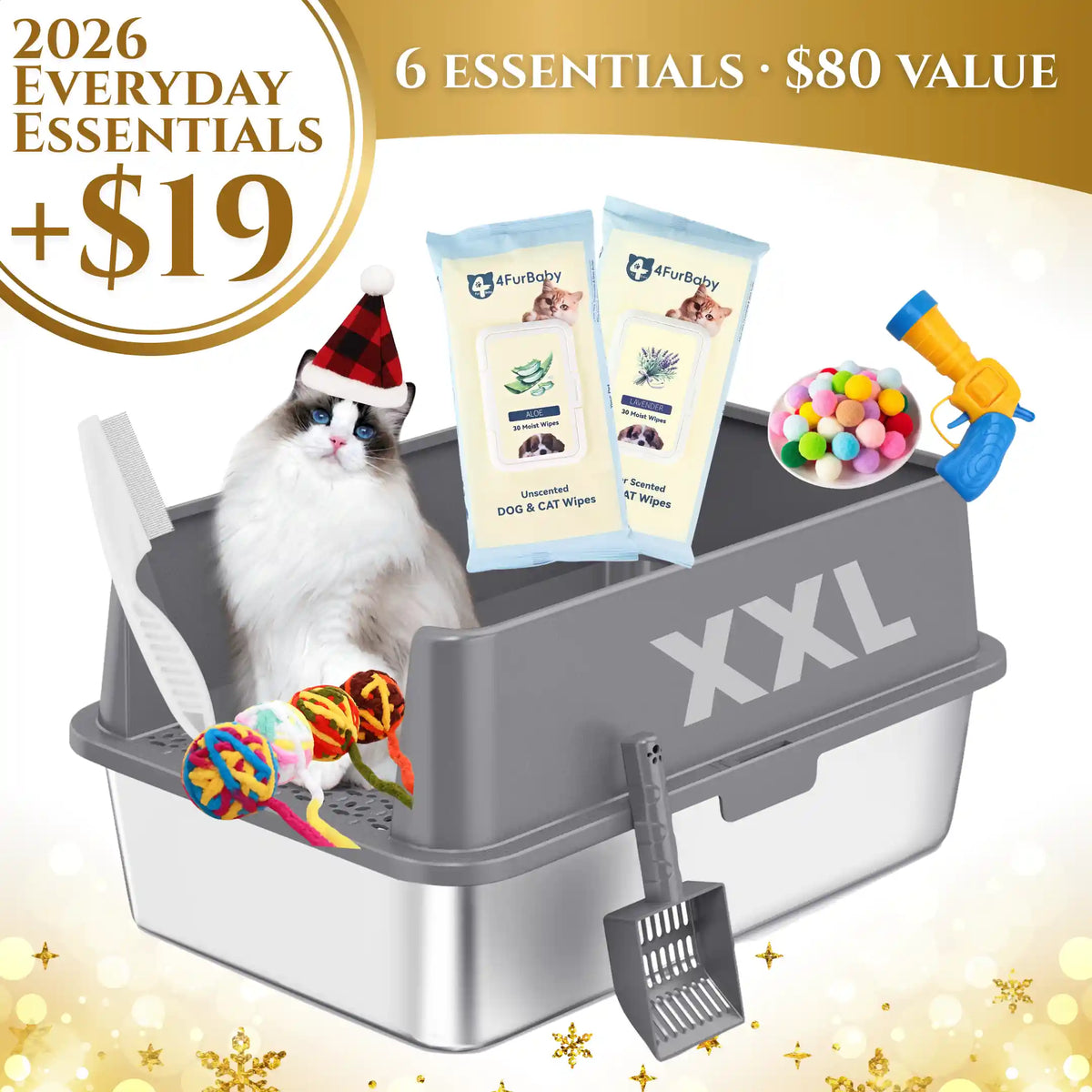 XXL Stainless Steel Cat Litter Box with Lid – High Sides, Low Entry, Easy to Clean, Odor-Free, Anti-Leak | Buy 2 & Save $10
