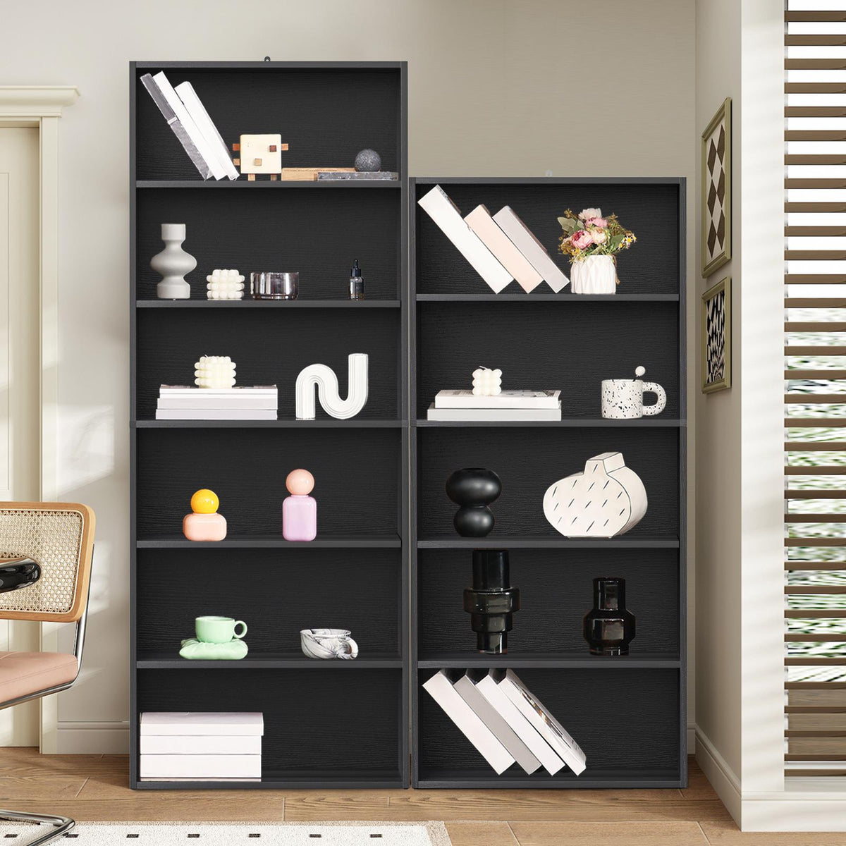 Industrial 5 Shelf Bookcase - Large 53 Inch Tall Floor Standing Open Bookshelf for Home Office, Living Room, and Bedroom Storage