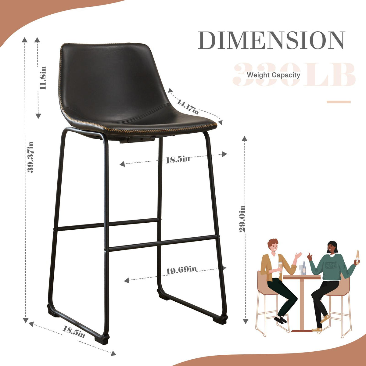 Taburetes de metal de altura mostrador - Juego de 2 sillas de comedor
